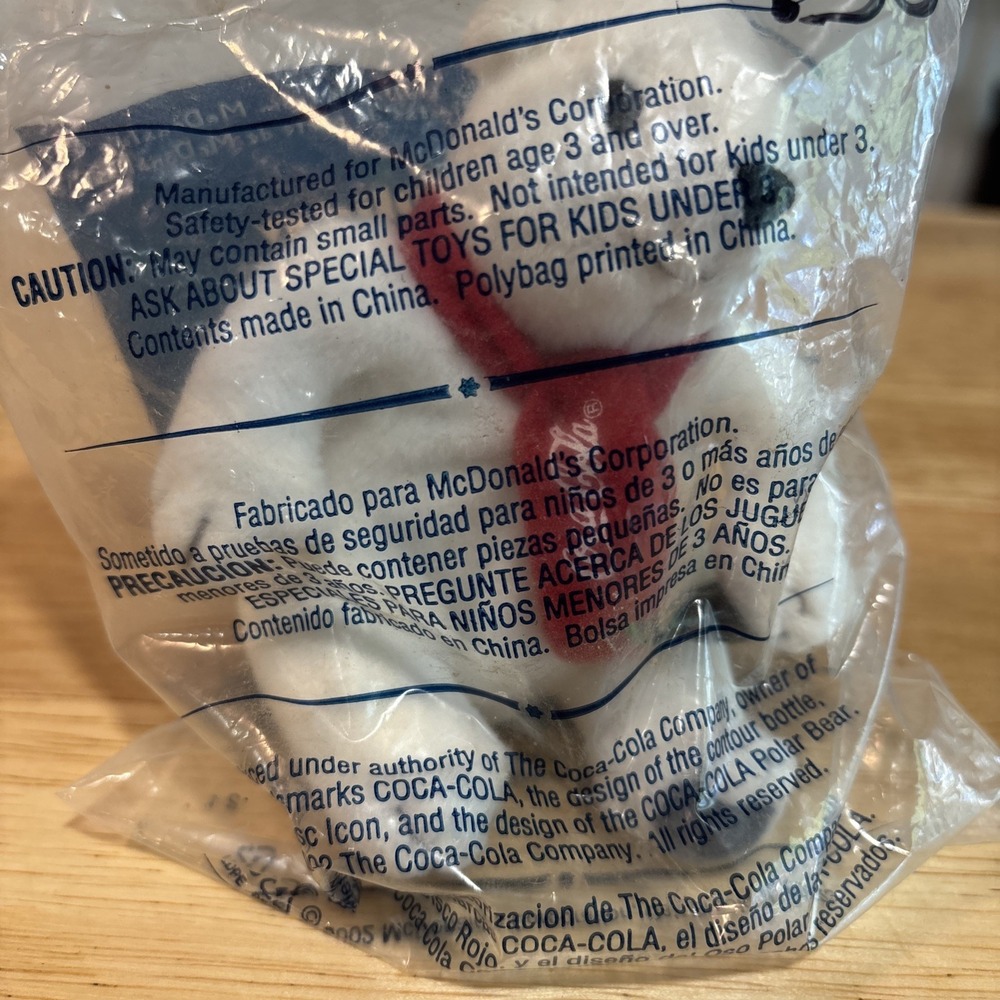 Vintage 2002 Coca-Cola McDonald's Holiday Toy Plush Polar Bear In Sealed Bag